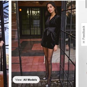 Express velvet padded shoulder wrap belt open back blazer romper